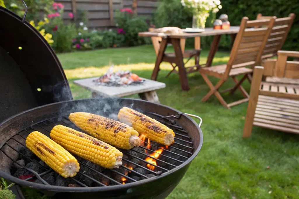 Grilled corn on the cob on a barbecue grill