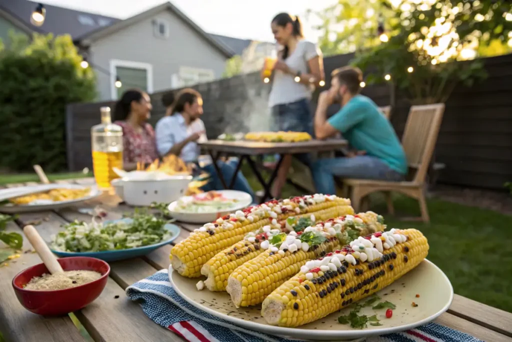 Grilled Mexican-style corn on the cob with toppings