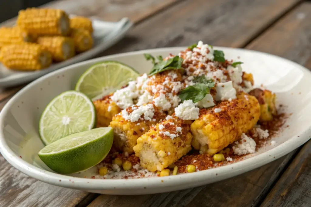 Mexican-style fried corn with toppings.