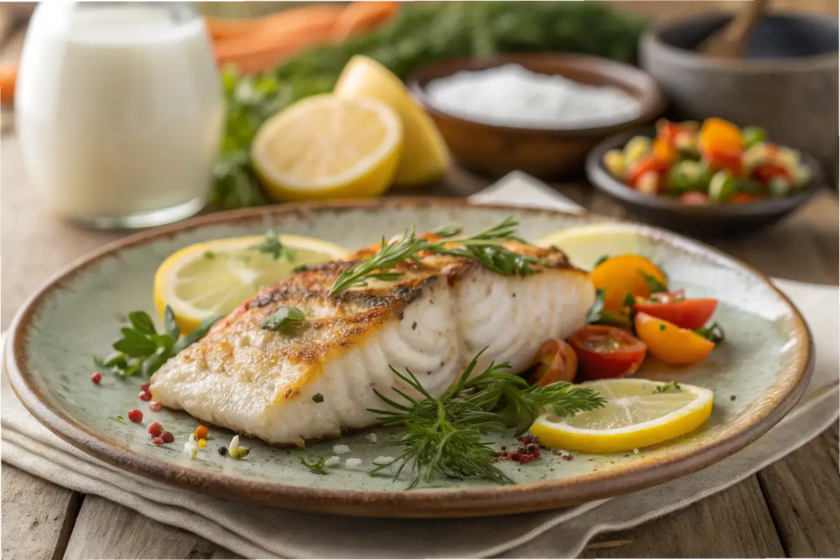 Perfectly plated rockfish fillet with fresh garnishes