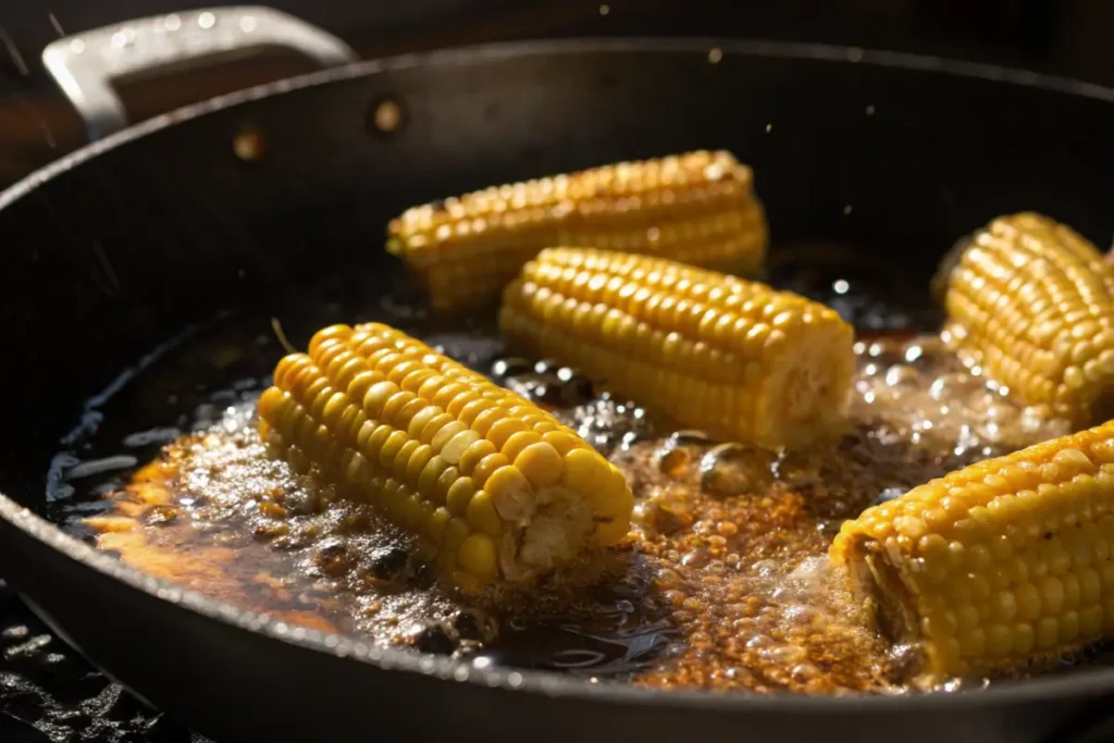 Corn Kernels Frying in Hot Oil