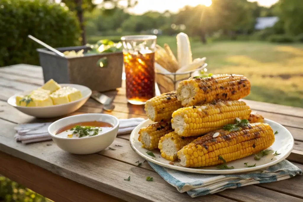 Fried corn on the cob served at a summer cookout