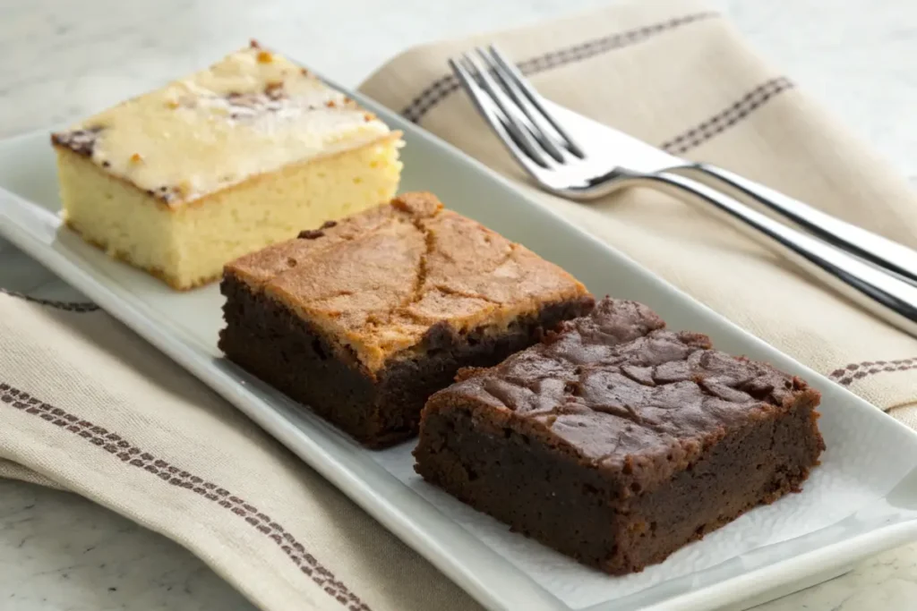 Side-by-side comparison of fudgy and cake-like brownies.