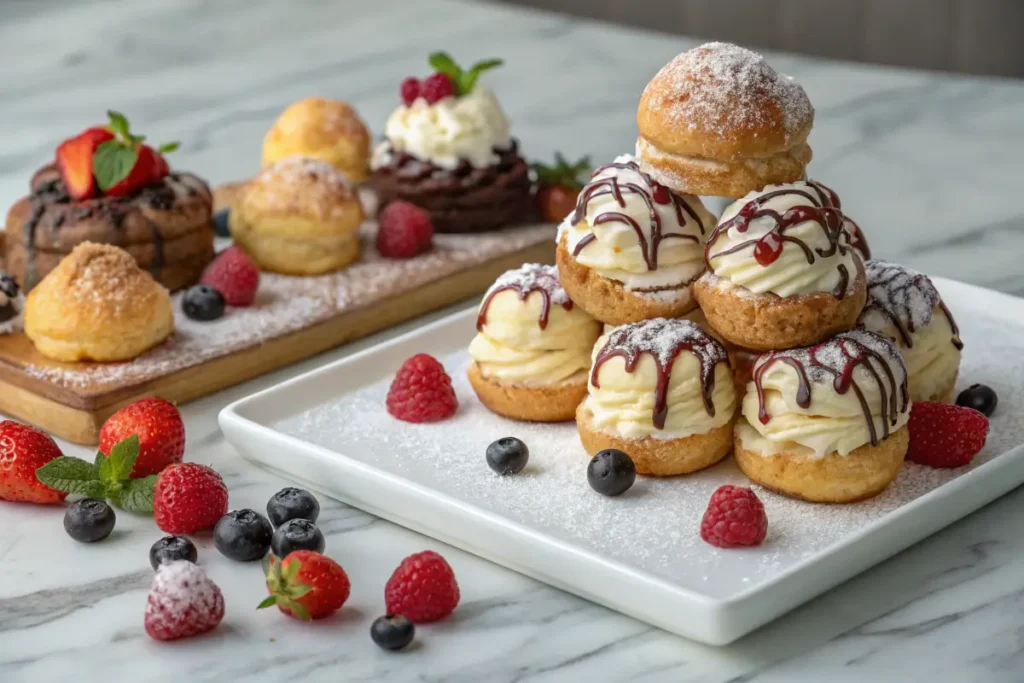  Thawed cream puffs served in creative ways with toppings