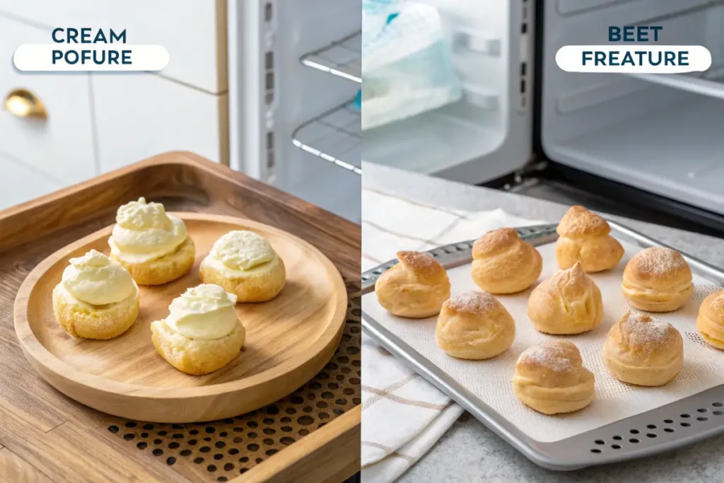 Comparison of different thawing methods for cream puffs.