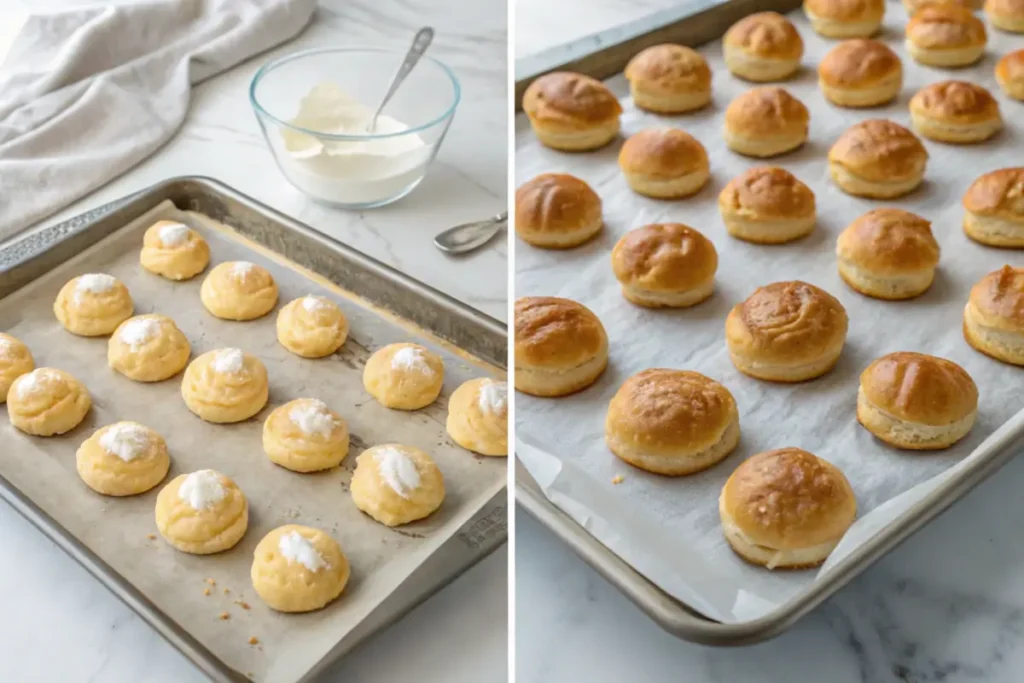 Thawing Costco cream puffs step-by-step at room temperature.