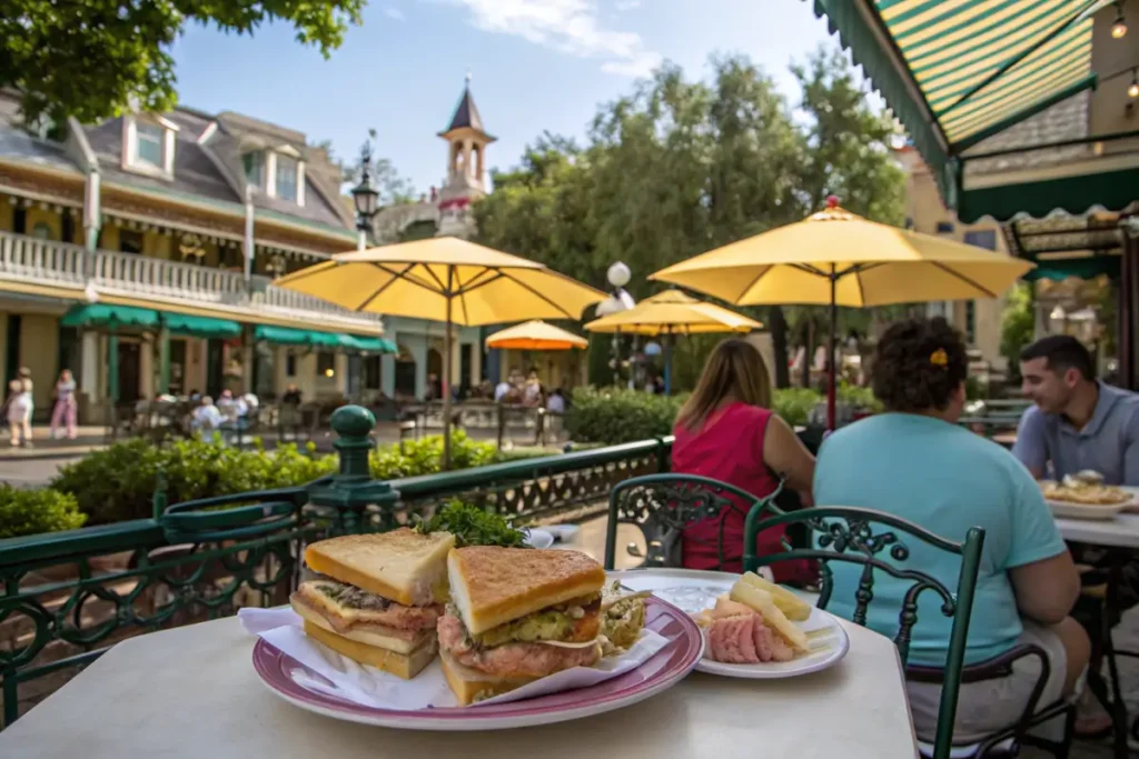 Café Orleans Outdoor Dining Scene with Monte Cristo Sandwich