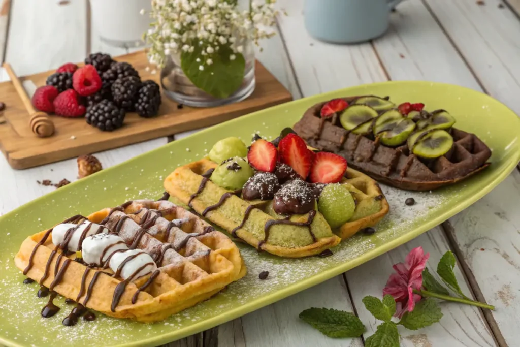 A variety of bubble waffles with different flavors and toppings